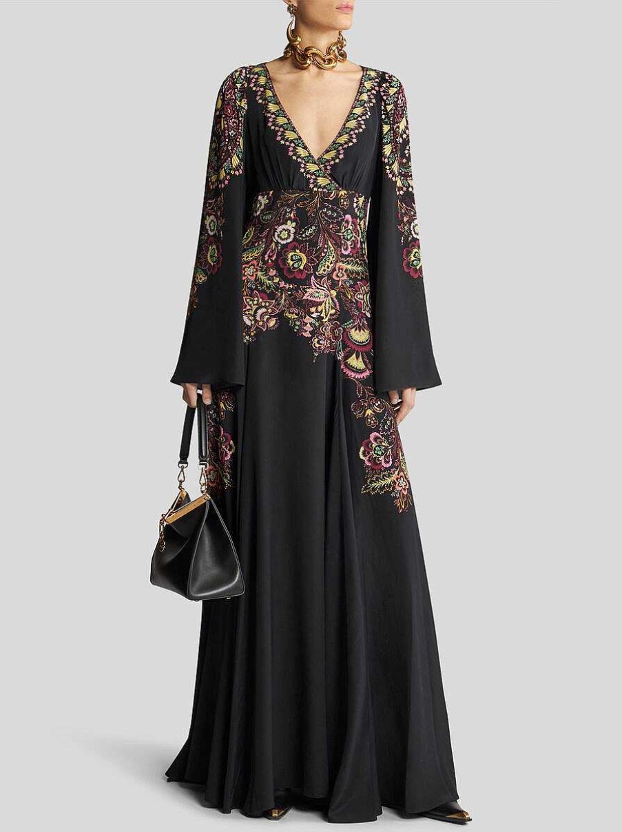 ETRO Kleid Aus Crepe De Chine Mit Aufdruck Schwarz Kleider