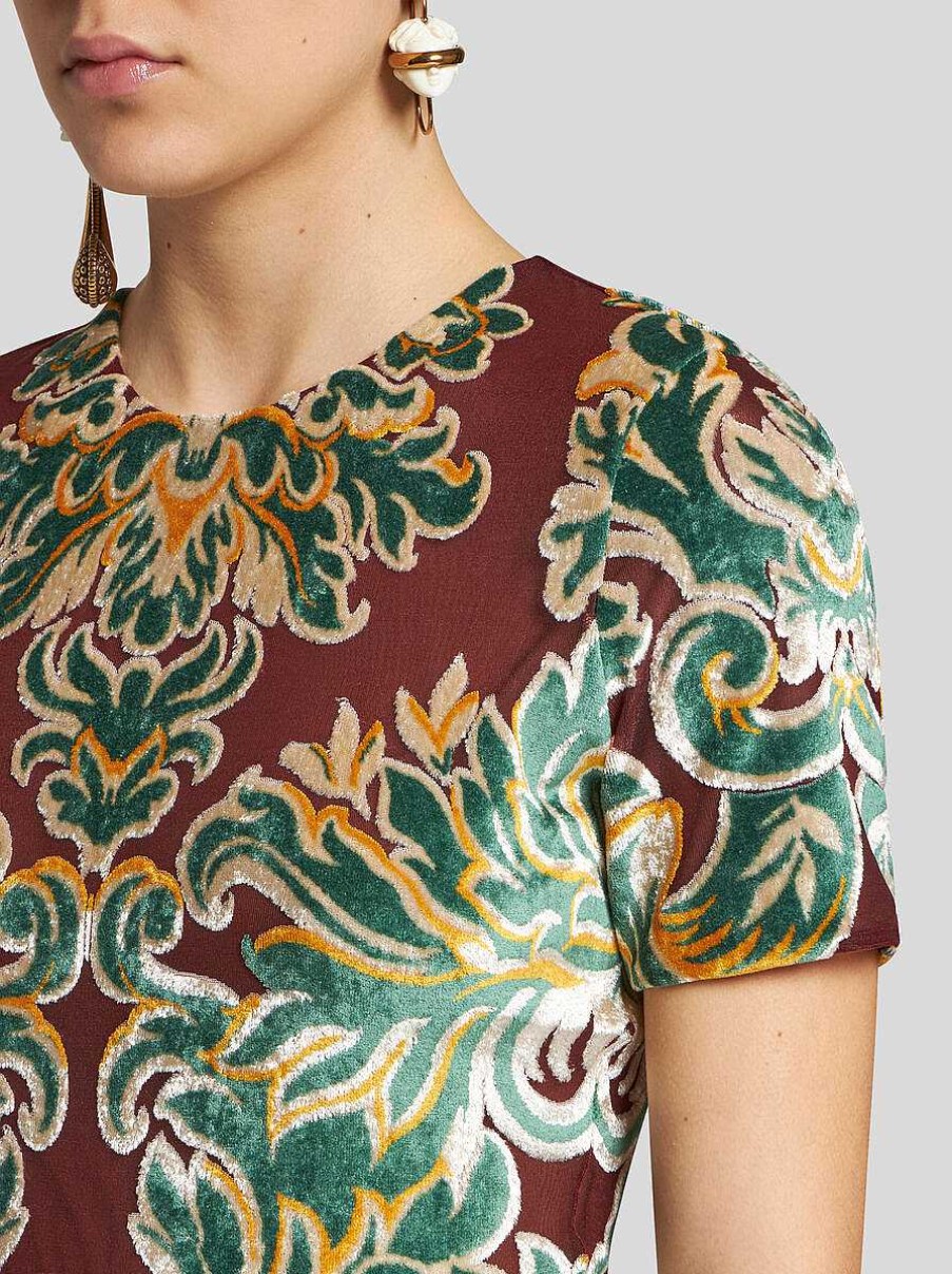 ETRO T-Shirt Aus Tull Und Jacquard-Samt Burgund Oberteile