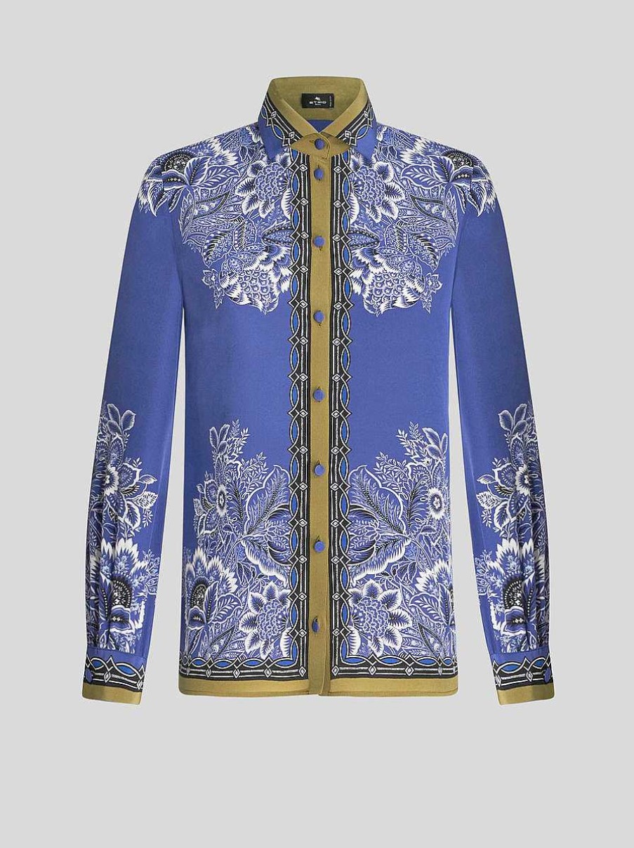 ETRO Bouquet-Crepe-De-Chine-Hemd Hellblau Hemden Und Blusen