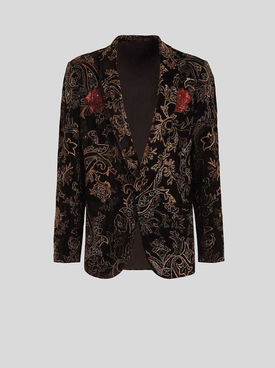 ETRO Halbtraditionelle Jacke Mit Paisleymuster Und Rose Bestickt Schwarz Jacken