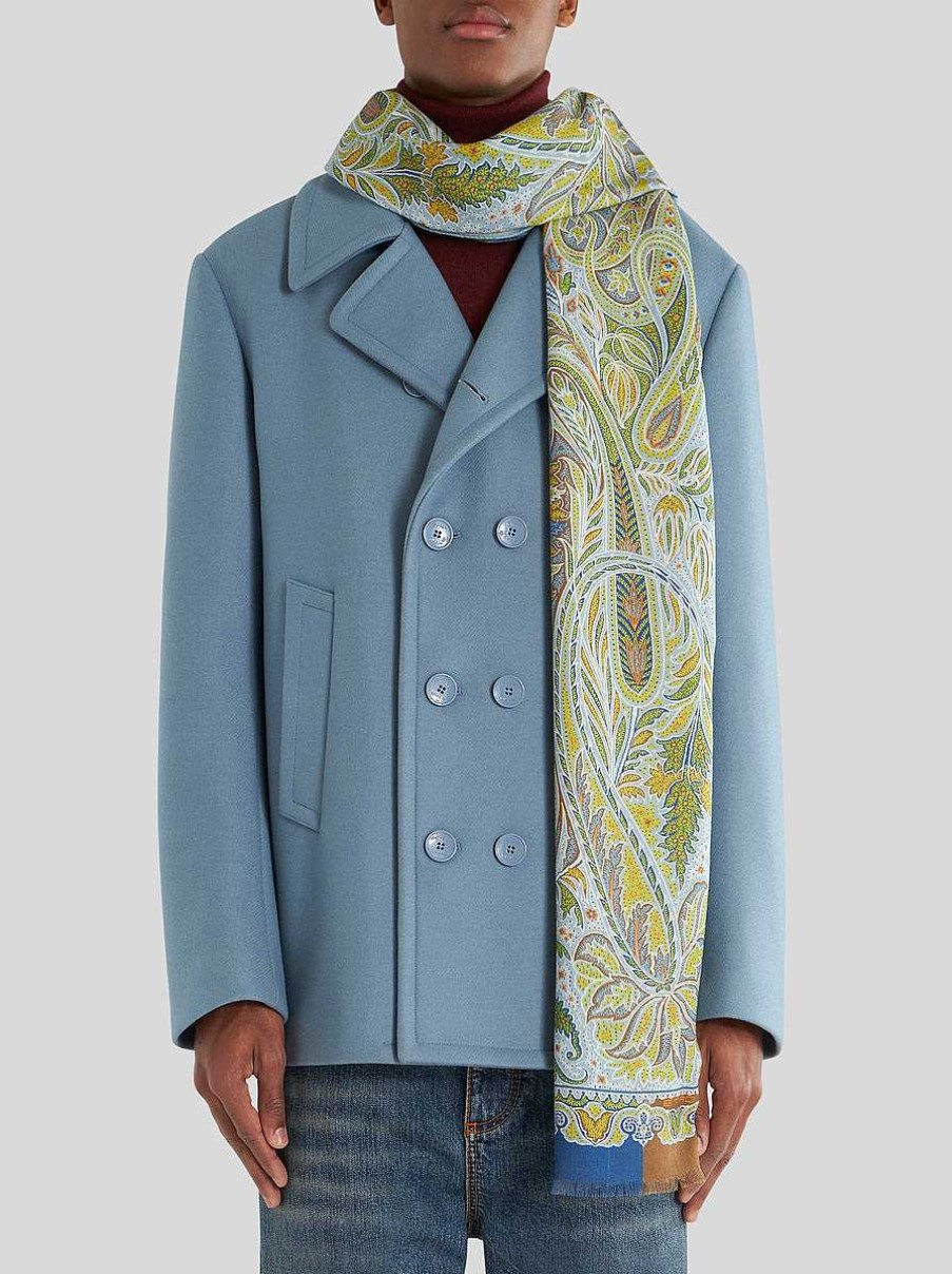 ETRO Ornamentaler Paisley-Schal Aus Wolle Und Seide Hellblau Schals