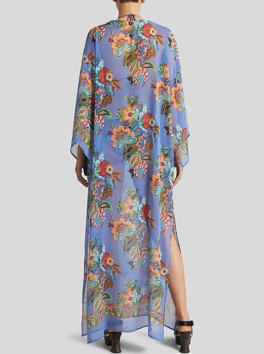 ETRO Langer Bedruckter Kaftan Hellblau Strandkleidung