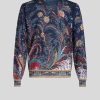 ETRO Pullover Aus Seide Und Kaschmir Mit Blumenmuster Und Paisleymuster Navy Blau Strickwaren