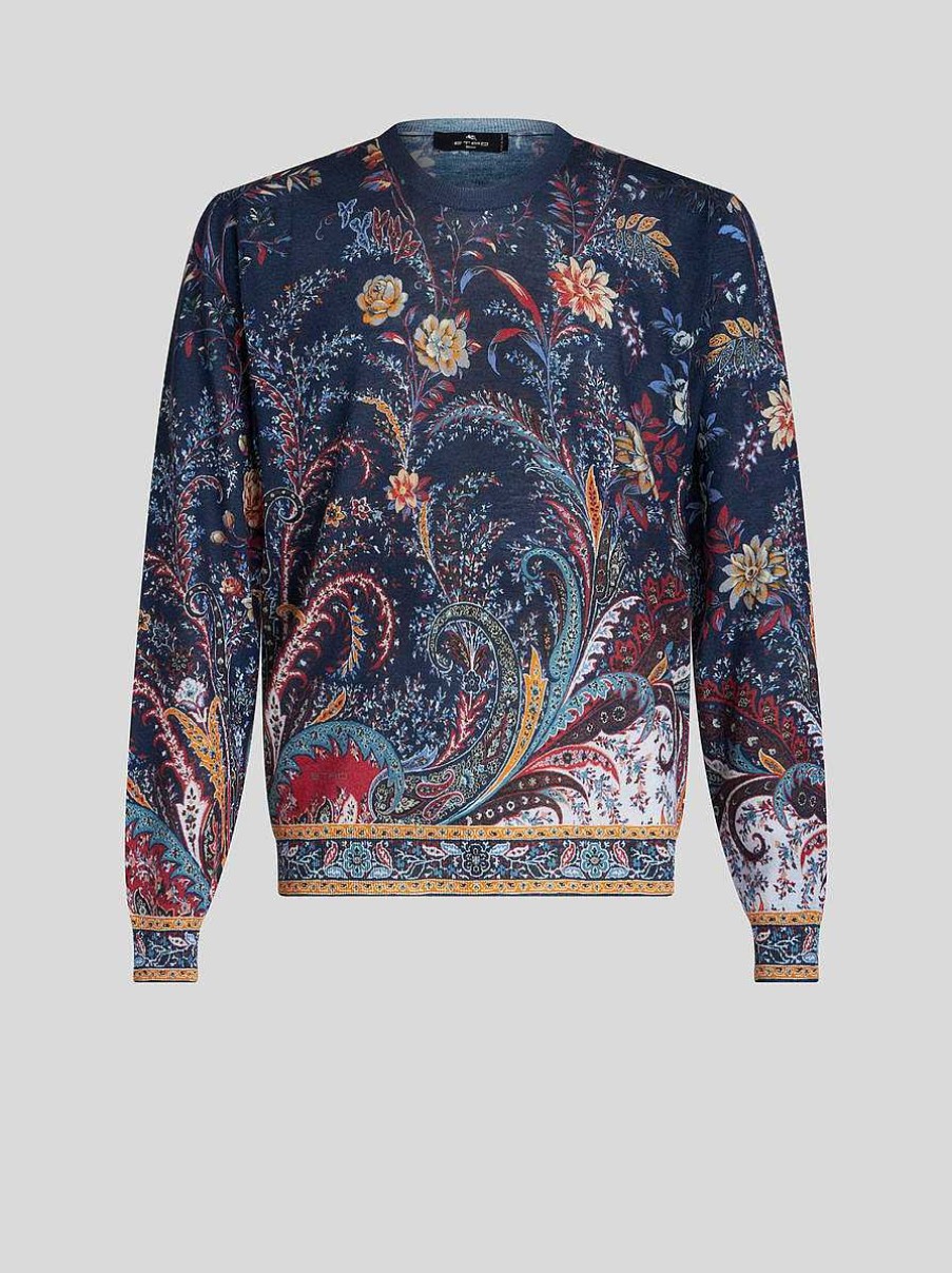 ETRO Pullover Aus Seide Und Kaschmir Mit Blumenmuster Und Paisleymuster Navy Blau Strickwaren