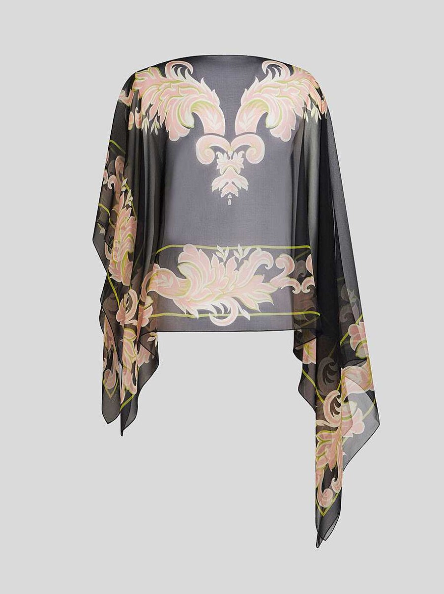 ETRO Bedruckter Seidenponcho Schwarz Oberteile