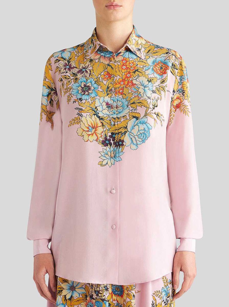 ETRO Hemd Aus Crepe De Chine Mit Platziertem Aufdruck Rosa Hemden Und Blusen