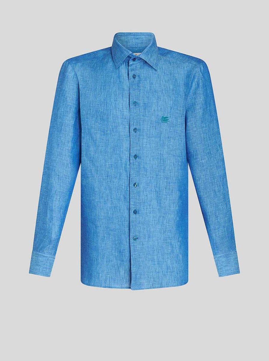 ETRO Leinenhemd Mit Logo Hellblau Hemden