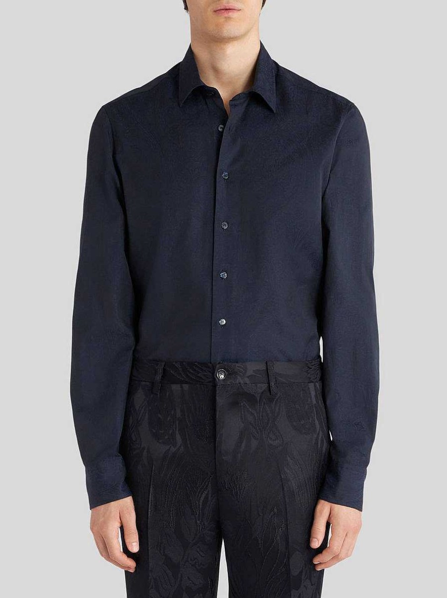 ETRO Paisley-Jacquardhemd Navy Blau Hemden