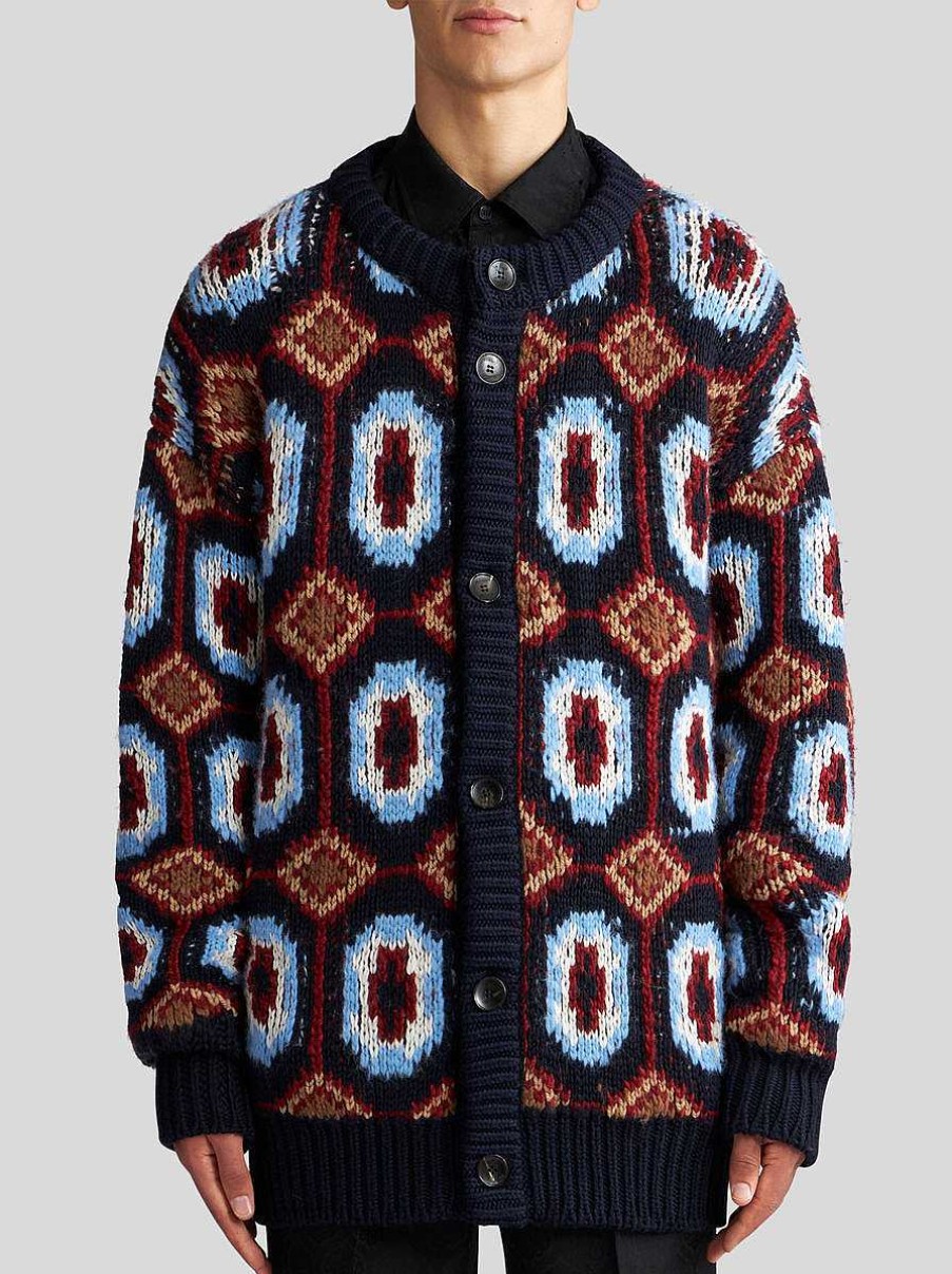 ETRO Jacquard-Cardigan Aus Alpaka Und Wolle Navy Blau Strickwaren