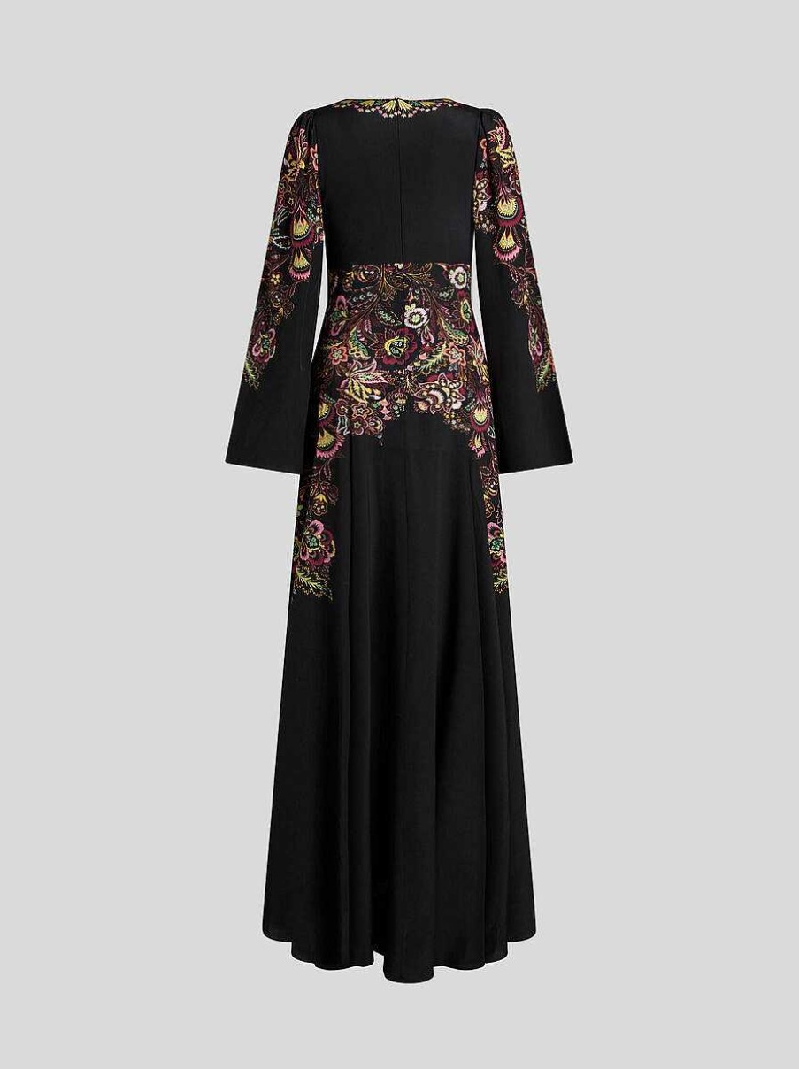 ETRO Kleid Aus Crepe De Chine Mit Aufdruck Schwarz Kleider