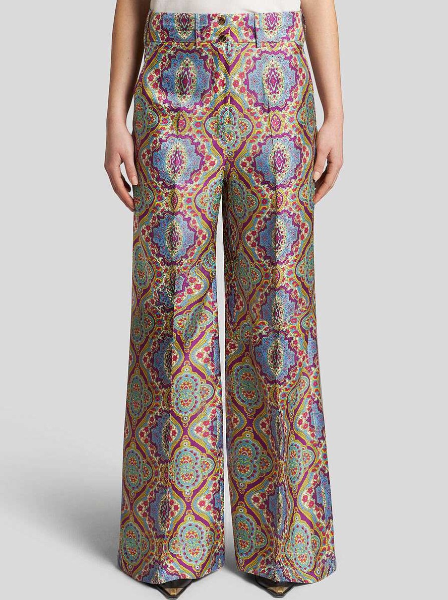 ETRO Seidenhose Mit Medaillon-Print Hellblau Hose