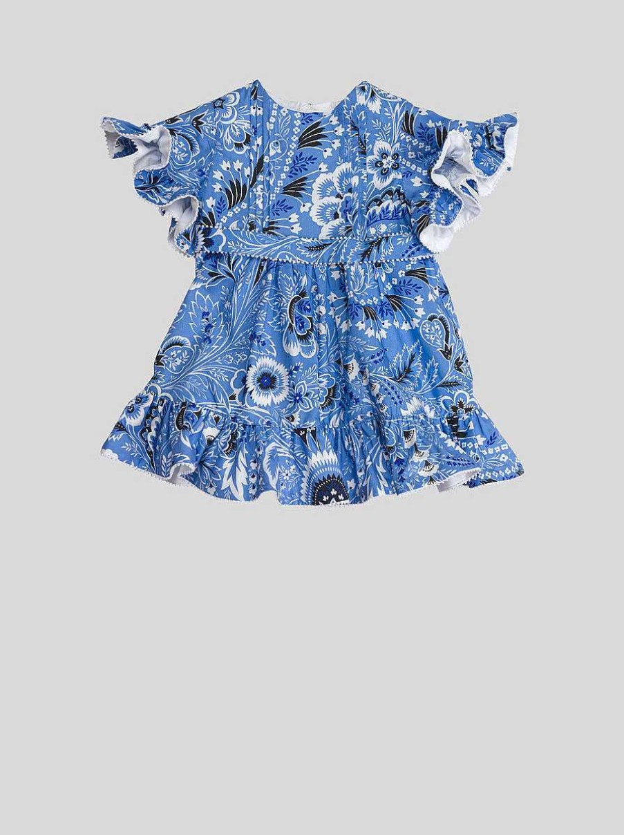 ETRO Einfarbiges Paisley-Babykleid Mit Ruschen Hellblau Baby Madchen 1-9 Monate