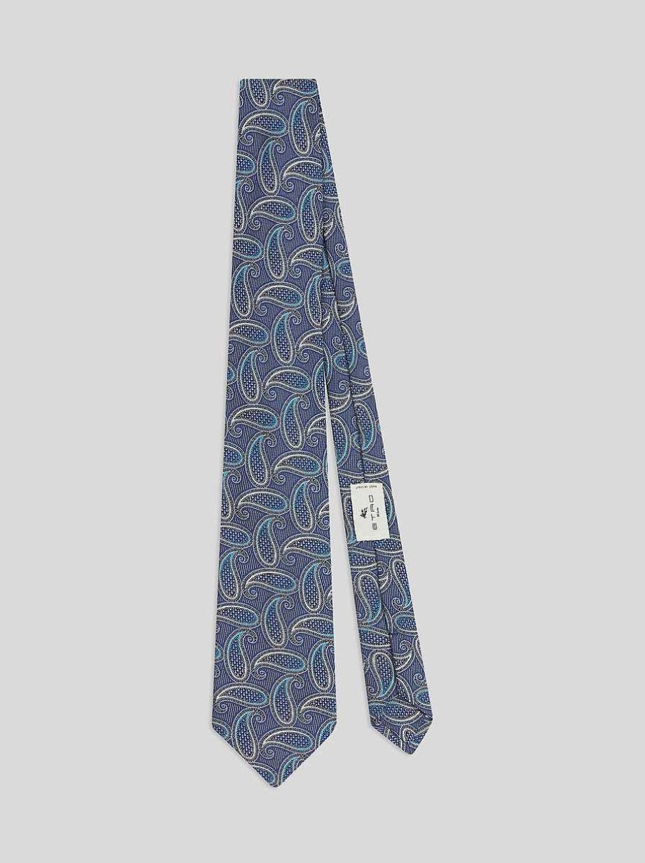 ETRO Paisley-Jacquard-Krawatte Navy Blau Krawatten Und Einstecktucher