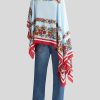 ETRO Bedruckter Seidenponcho Hellblau Umhange Und Ponchos