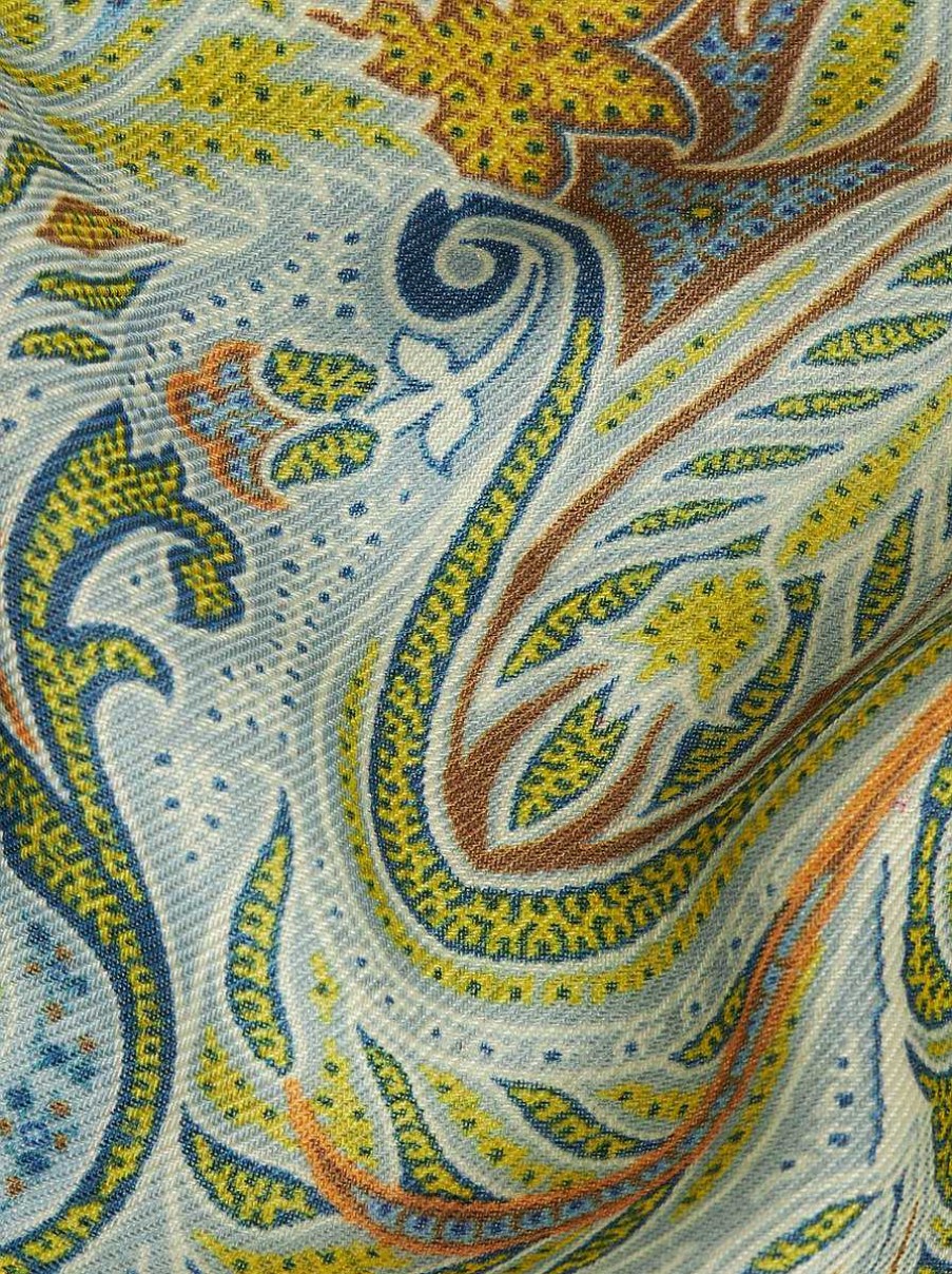 ETRO Ornamentaler Paisley-Schal Aus Wolle Und Seide Hellblau Schals