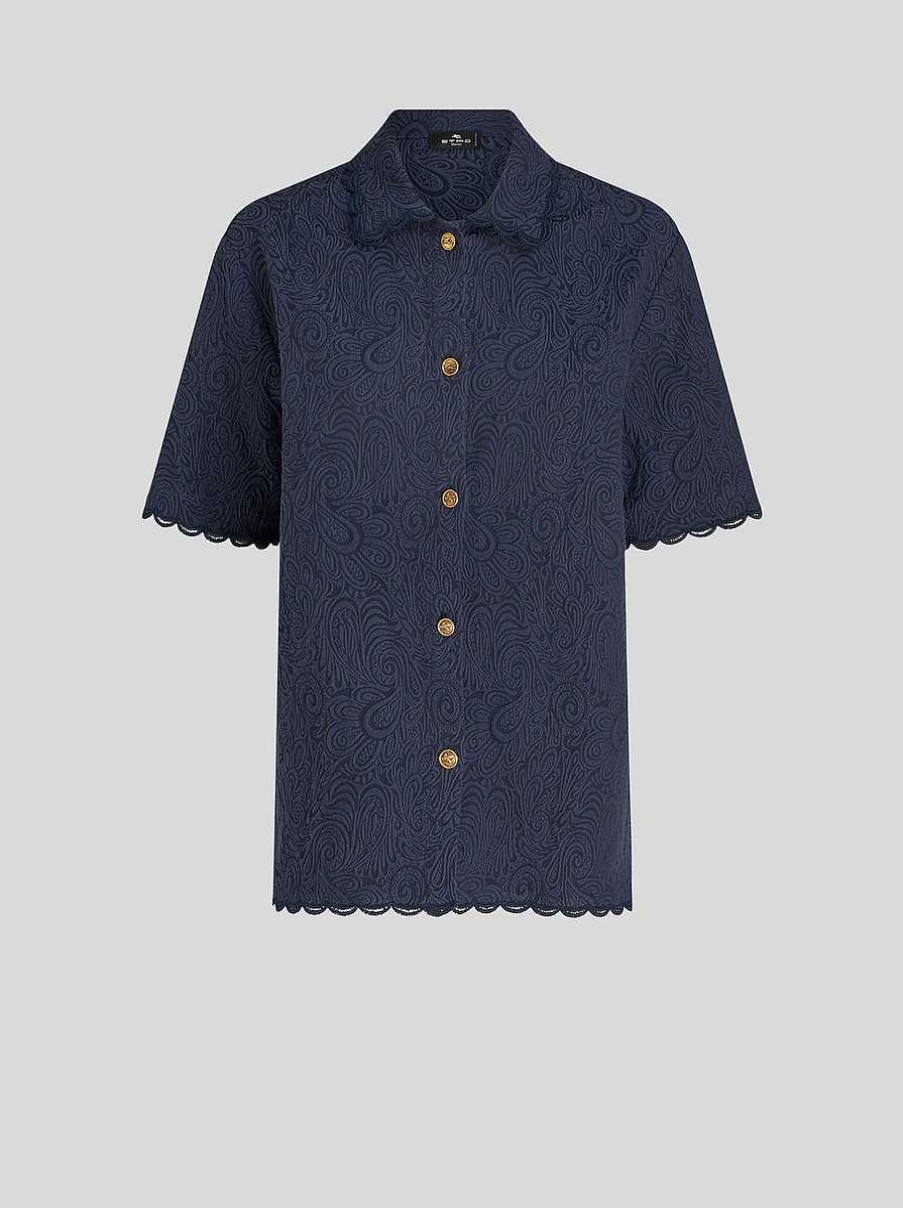 ETRO Paisley-Jacquardhemd Navy Blau Hemden Und Blusen