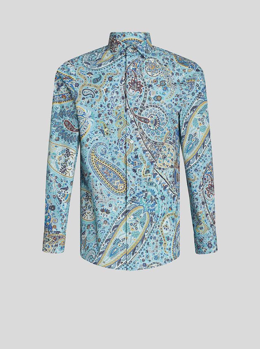 ETRO Paisley-Baumwollhemd Hellblau Hemden