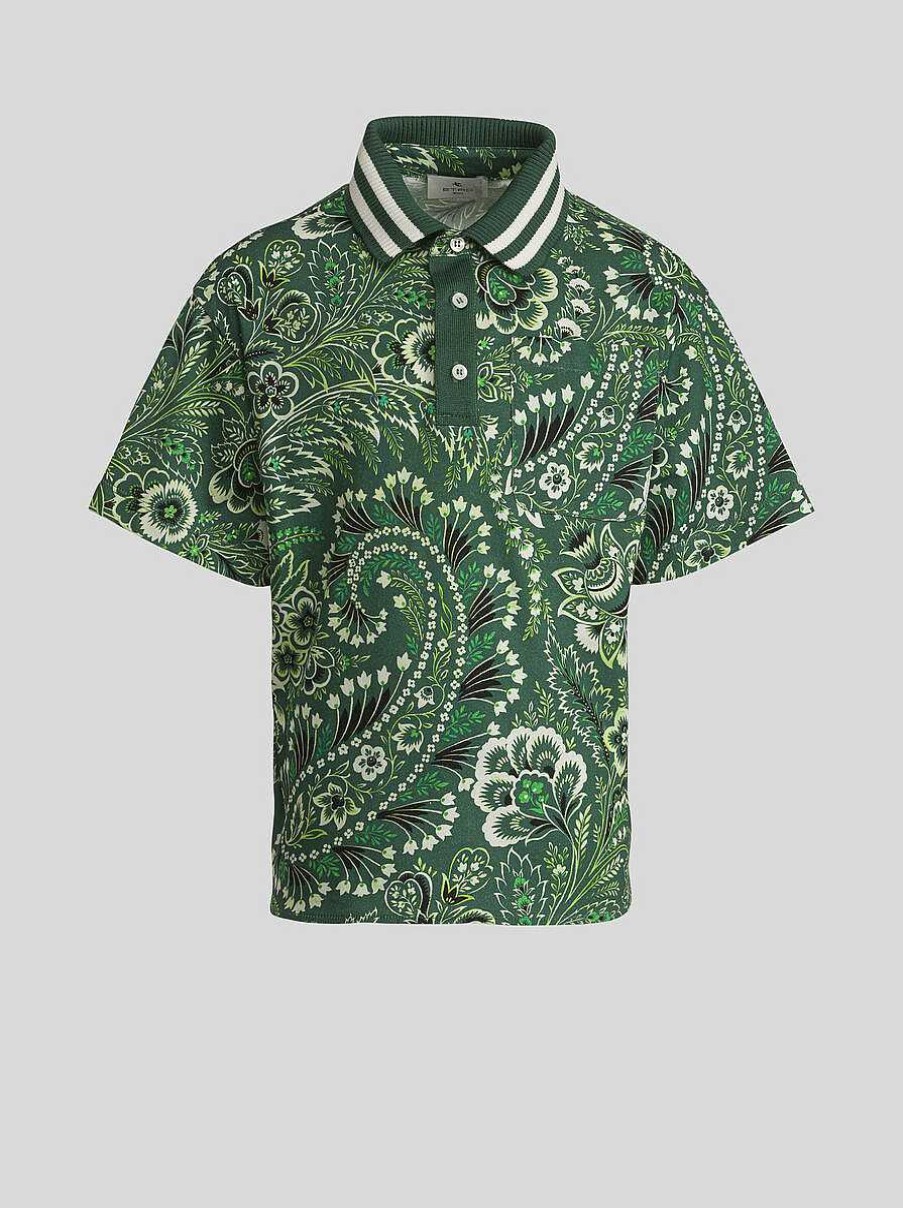 ETRO Einfarbiges Paisley-Poloshirt Fur Kinder Grun Oberteile