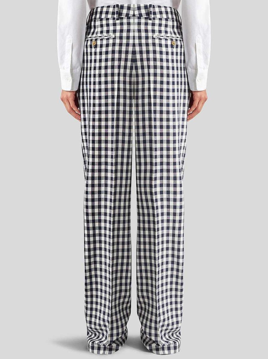 ETRO Gingham-Hose Navy Blau Hose