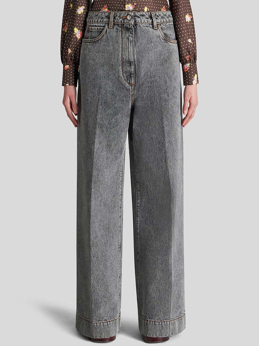 ETRO Jeans Mit Weitem Bein Und Pegaso Grau Denim