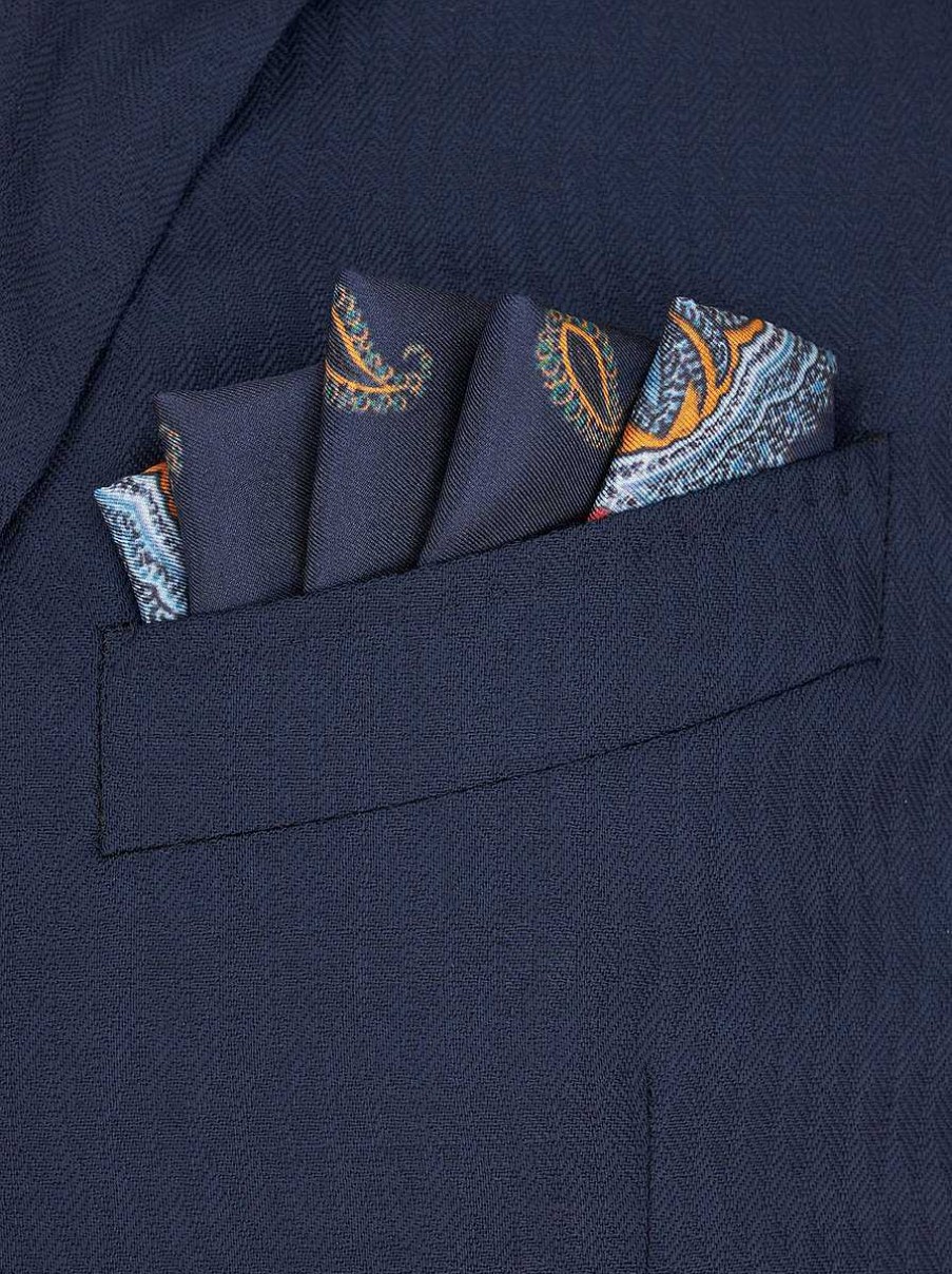 ETRO Mikro-Paisley-Einstecktuch Navy Blau Krawatten Und Einstecktucher