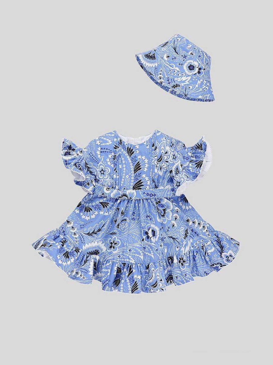 ETRO Einfarbiges Paisley-Babykleid Mit Ruschen Hellblau Baby Madchen 1-9 Monate