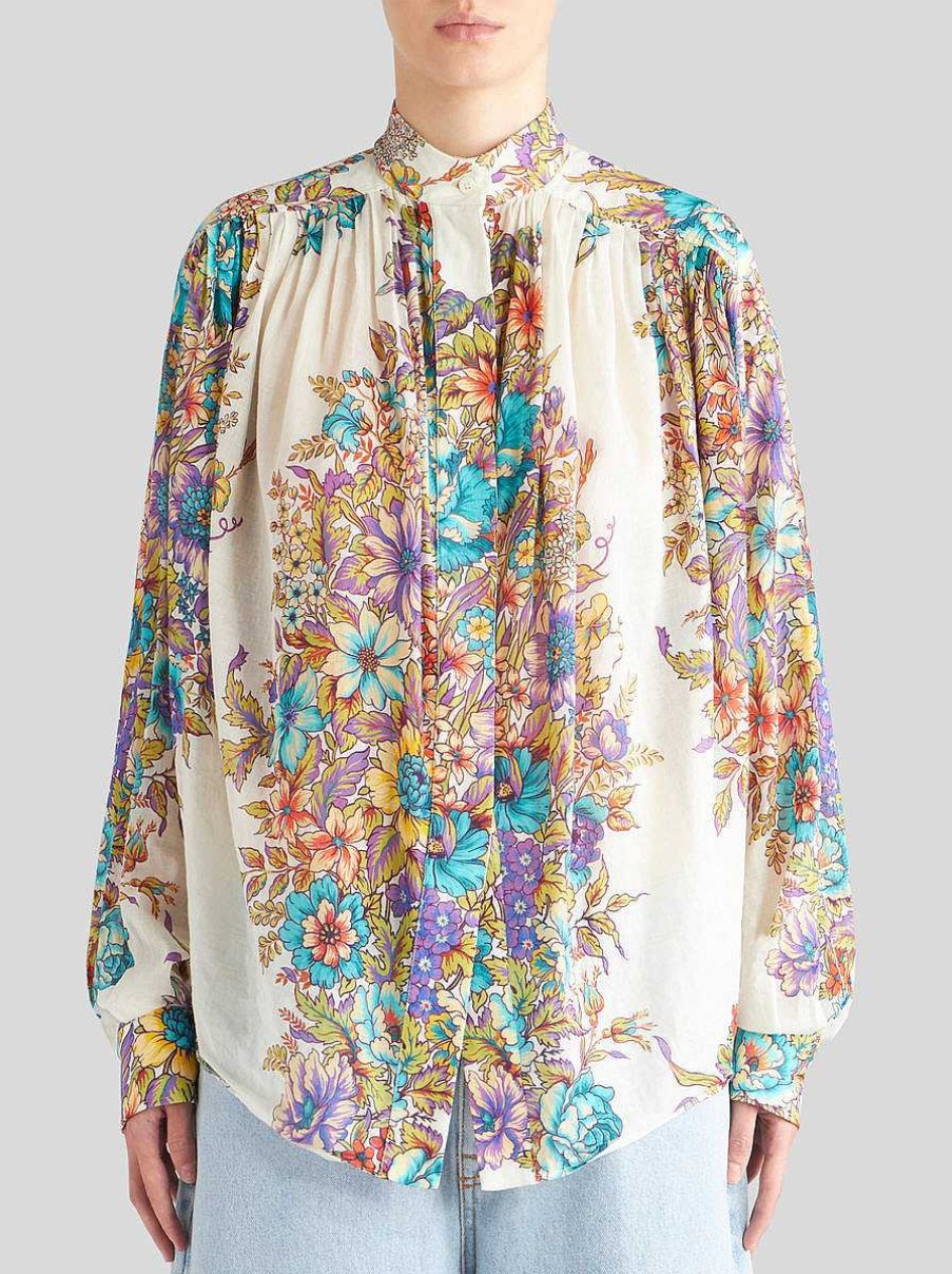 ETRO Bluse Mit Blumenstraus-Print Weis Hemden Und Blusen