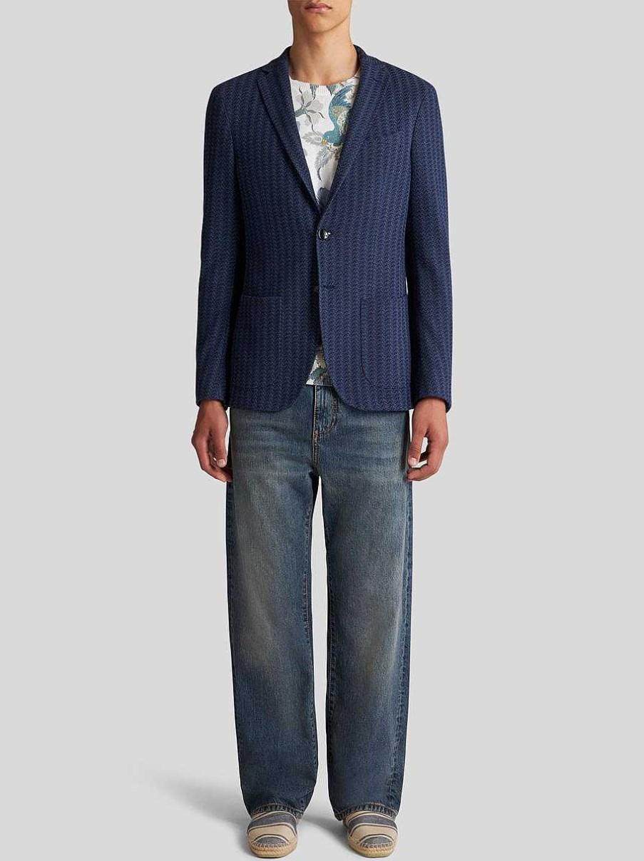 ETRO Jacquard-Gestreifter Blazer Hellblau Jacken